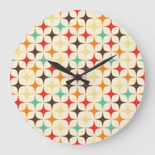 Reloj Redondo Grande Patrón geométrico retro de estrellas coloridas