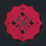Reloj Redondo Grande Patrón geométrico rojo del Art Deco chino<br><div class="desc">Art Deco,  estilizado,  negro sobre un patrón geométrico rojo chino sobre un fondo negro,  en formas apiladas,  de apariencia 3-d con bordes faceteados - arte digital</div>