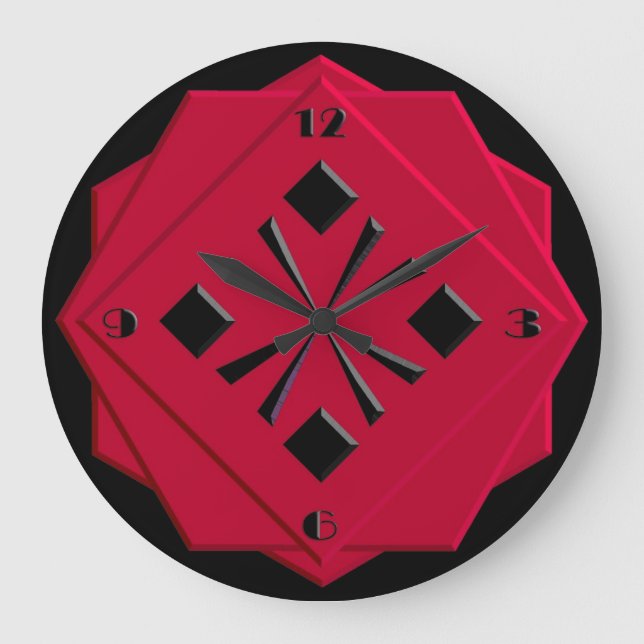 Reloj Redondo Grande Patrón geométrico rojo del Art Deco chino (Anverso)