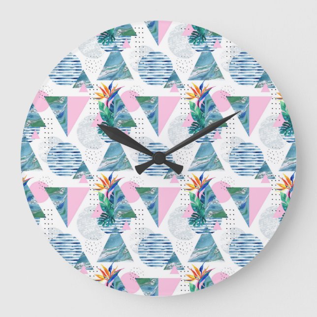Reloj Redondo Grande Patrón geométrico tropical (Anverso)