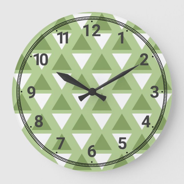 Reloj Redondo Grande Patrón geométrico verde pastel simple (Anverso)