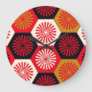 Reloj Redondo Grande Patrón Hexagonal Floral de estilo asiático