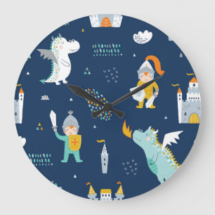 Reloj Redondo Grande Patrón infantil del Castillo del Dragón Knight