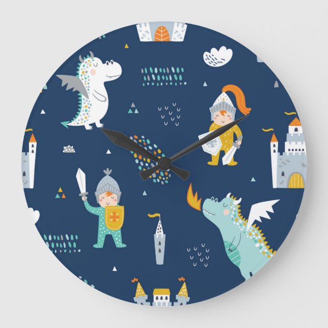 Reloj Redondo Grande Patrón infantil del Castillo del Dragón Knight (Anverso)