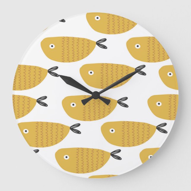 Reloj Redondo Grande Patrón infantil, peces divertidos. (Anverso)