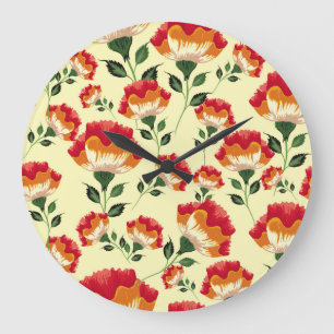 Reloj Redondo Grande Patrón inmaculado, decoración floral colorida.