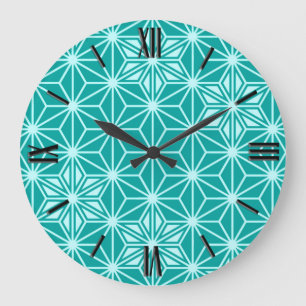 Reloj Redondo Grande Patrón japonés de Asanoha - turquesa