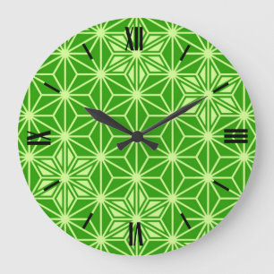 Reloj Redondo Grande Patrón japonés de Asanoha - verde lima
