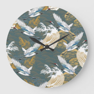 Reloj Redondo Grande Patrón japonés de aves de gránulas vintage