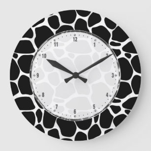 Reloj Redondo Grande Patrón Leopardo Blanco Y Negro