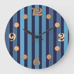 Reloj Redondo Grande Patrón liso rayado azul retro