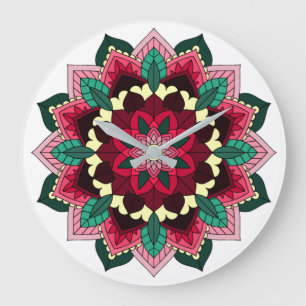 Reloj Redondo Grande Patrón Mandala 02 en rosa profundo