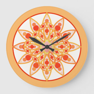 Reloj Redondo Grande Patrón Mandala en coral, naranja y oro