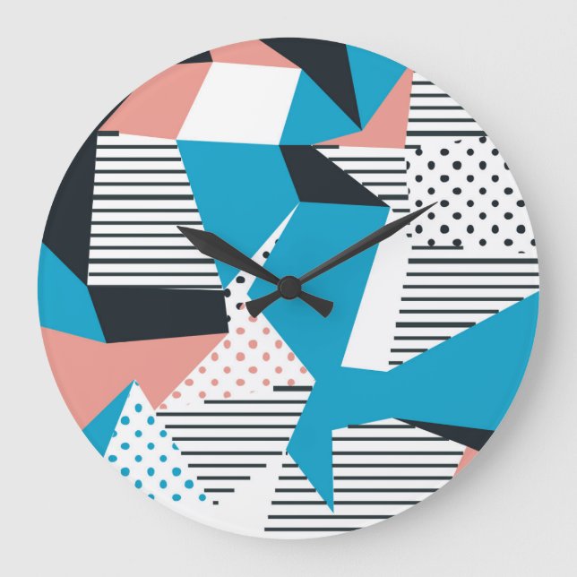 Reloj Redondo Grande Patrón Memphis: Minimalista tendencia abstracta (Anverso)