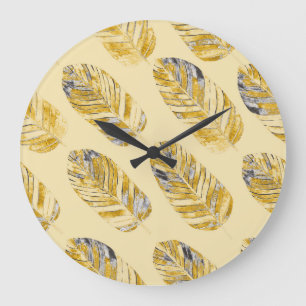 Reloj Redondo Grande Patrón moderno de hojas tropicales acuáticas
