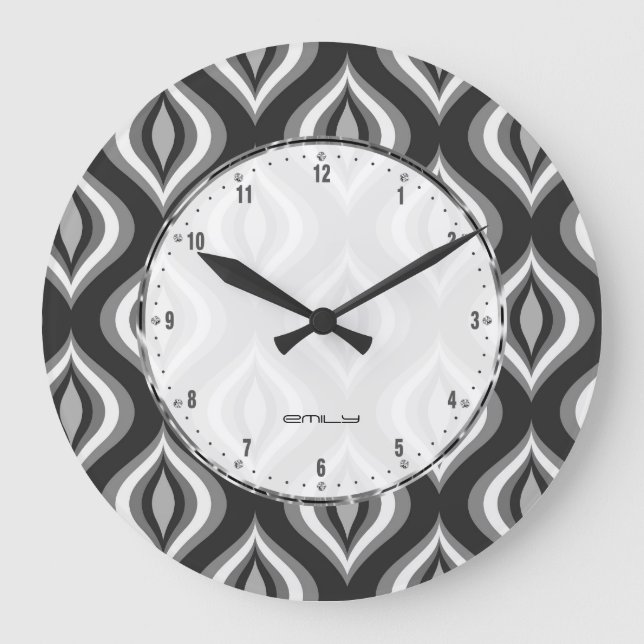 Reloj Redondo Grande Patrón moderno de lágrimas en blanco y gris negro (Anverso)