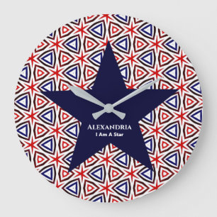 Reloj Redondo Grande Patrón moderno patriótico estadounidense blanco 