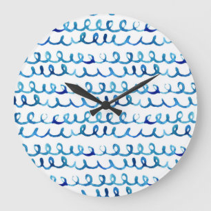 Reloj Redondo Grande Patrón ondulado de color azul pintado a mano