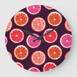 Reloj Redondo Grande Patrón oscuro de cítricos pintados a mano