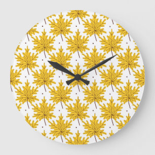 Reloj Redondo Grande Patrón Otoño de hojas de arce doradas
