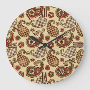 Reloj Redondo Grande Patrón paisley, marrón, tostado y beige