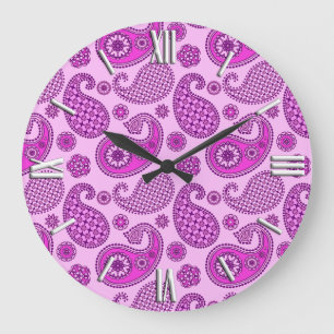 Reloj Redondo Grande Patrón paisley, orquídea y ametismo púrpura
