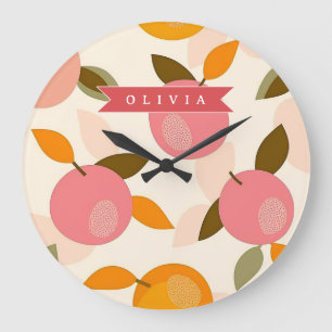 Reloj Redondo Grande Patrón Personalizado de Fresa Colorido de Verano