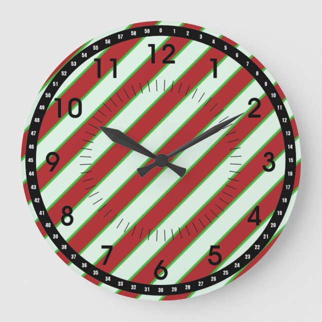 Reloj Redondo Grande Patrón Pinstriped Rojo y Verde (Anverso)