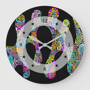 Reloj Redondo Grande Patrón Pintado A Mano Y Digitalmente Art. 28