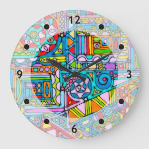 Reloj Redondo Grande Patrón Pintado A Mano Y Digitalmente Art 53