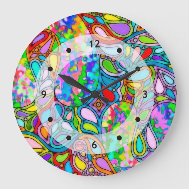 Reloj Redondo Grande Patrón Pintado A Mano Y Digitalmente Art 54 (Anverso)
