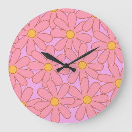 Reloj Redondo Grande Patrón Preppy Púrpura Flor Simple Flor