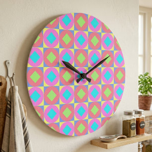 Reloj Redondo Grande Patrón psicodélico abstracto geométrico vibrante