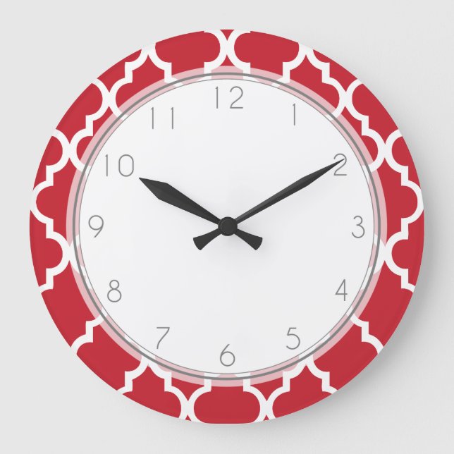 Reloj Redondo Grande Patrón Quatrefoil rojo de la cereza (Anverso)