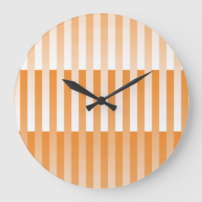 Reloj Redondo Grande Patrón rayado blanco naranja (Anverso)