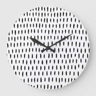 Reloj Redondo Grande Patrón rayado en blanco y negro: dibujado a mano