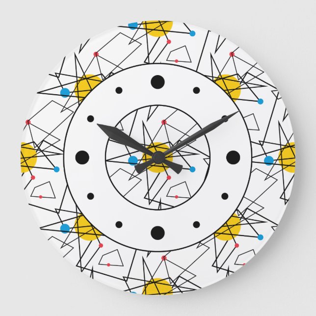 Reloj Redondo Grande Patrón retro geométrico angular (Anverso)