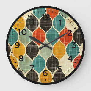 Reloj Redondo Grande Patrón Retro Harlequin de Mediados del Siglo