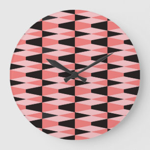 Reloj Redondo Grande Patrón rosa negro geométrico negrita