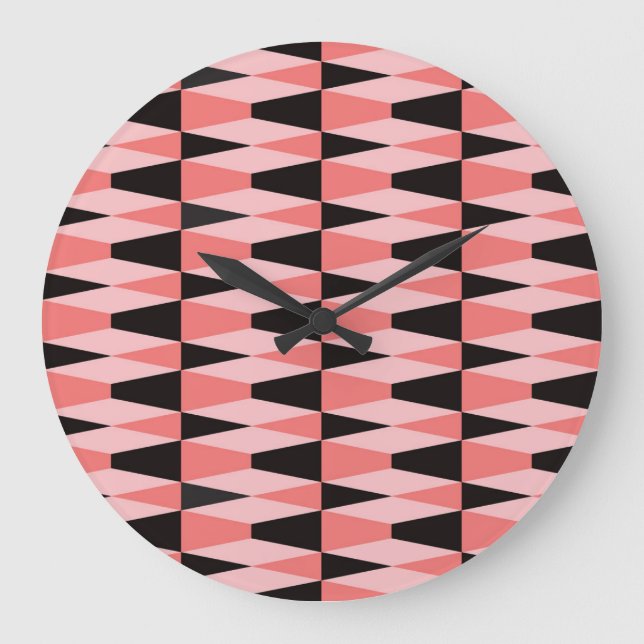 Reloj Redondo Grande Patrón rosa negro geométrico negrita (Anverso)