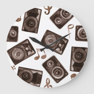 Reloj Redondo Grande Patrón Sepia de altavoces de música acuarela