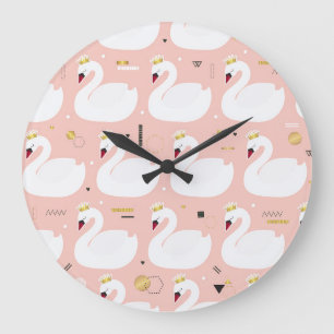 Reloj Redondo Grande Patrón sin foco con cisnes blancos.