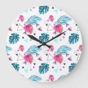 Reloj Redondo Grande Patrón triángulo de hoja tropical