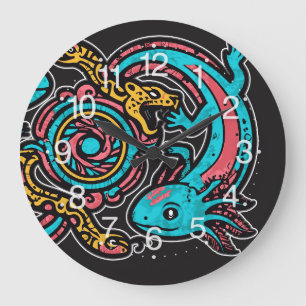 Reloj Redondo Grande Patrón tribal azteca axolotl xolotl mitología boho