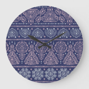 Reloj Redondo Grande Patrón tribal mexicano, étnico sin fisuras.