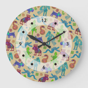Reloj Redondo Grande Patrón tribal primista de cultura africana mexican