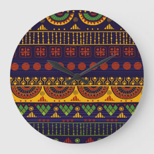Reloj Redondo Grande Patrón tribal, versátil para diversos usos.