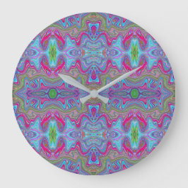 Reloj Redondo Grande Patrón Trippy Multicolor Azul Cielo Ondulado