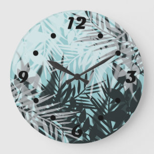 Reloj Redondo Grande Patrón tropical negro claro reloj grande