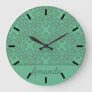 Reloj Redondo Grande Patrón verde de menta personalizado